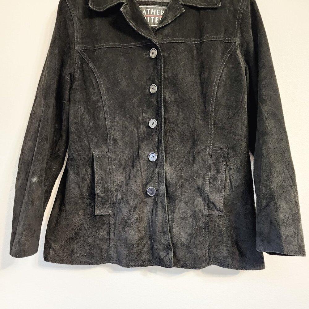Leather Limited Suede Leather Jacket Coat Button Front Black Women M Classic - Picture 5 of 12